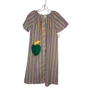 Vintage Lazarus Home Dress Peignoir Whimsical Apple Pocket Embellished Applique